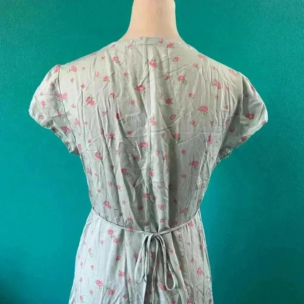 Reformation Denise Midi Dress Floral Light Blue V-Neck Tencel Lyocell Size S - Picture 5 of 8